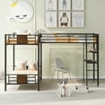 thumbnail image 3 of EUROCO L-Shaped Twin over Twin Bunk Bed with Desk and Shelf for Kids Bedroom, Brown, 3 of 10