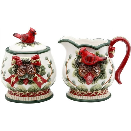 Evergreen Holiday Cardinal Sugar & Creamer Set
