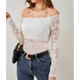 thumbnail image 5 of Women Lace Trim Off Shouder Top Long Sleeve Double Lined Y2k Trendy T Shirts White XL, 5 of 7