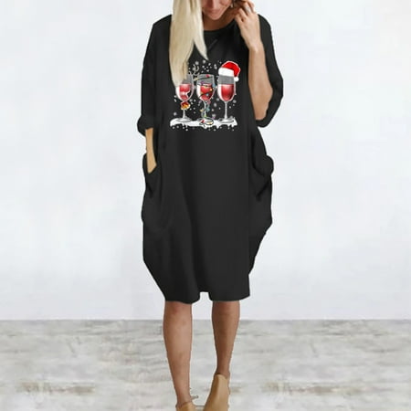 

Aueoeo Cocktail Dresses Plus Size Womens Dresses for Wedding Guest Fall Long Sleeve Dress for Women Crew Neck Christmas Print Dress Casual Dress