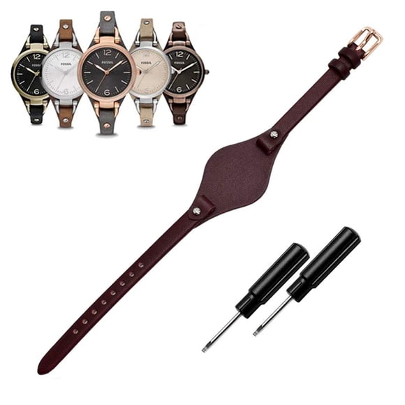 Sufeasdf KAMIU Bracelet de Montre Femme 8mm Cuir Véritable Bracelets de Remplacement pour Fossil ES3148 ES4119 ES4176 ES3262 ES3077 (Rouge Brun - Boucle Dorée Rose)