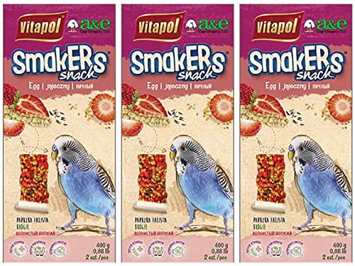 A&E Cage Co. 6 Pack of Smackers Parakeet Treat Sticks, 7.25 Inches Each, Strawberry Flavor