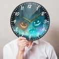 thumbnail image 5 of 9.5in Acrylic Wall Clock with Glass-like Finish Round Clock for Home Decoration Glowing Pumpkins, 5 of 9