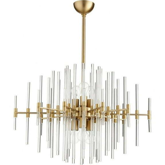 Modern 6 Light Geometric Pendant with Glass Rods in Gradient Sizes 30.5 in W X 25 in H-Aged Brass Finish Bailey Street Home 182-Bel-3132115