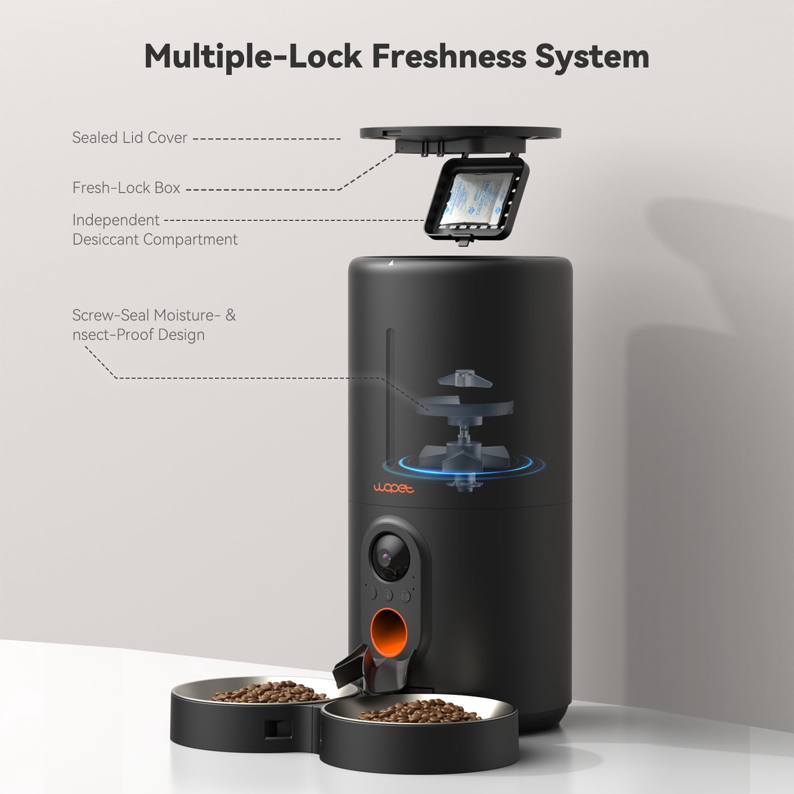 WOPET Automatic Cat Feeder with 1080P Camera 6L WiFi for Two Pets