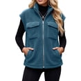 thumbnail image 2 of Sentuca Womens Vest Stand Collar Full Zip Plush Fleece Coat with Pockets Sleeveless Warm Cozy Soft Wear Jackets, Blue XXL, 2 of 8