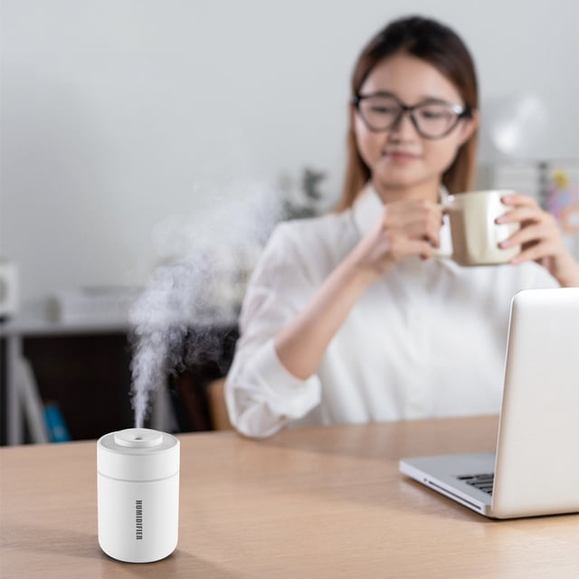 Multifunctional Humidifier in Multi Color Change, Desktop Decoration with Night Light, Gentle Mist Technology, Portable Built-In Battery and USB Charging Humidifier for Sleep Work Study (White-A)