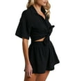 thumbnail image 2 of Womens Casual 2 Piece Outfits Cotton Linen Sets Button Down Shirt Shorts 2025 Beach Coverup Set Black L, 2 of 7