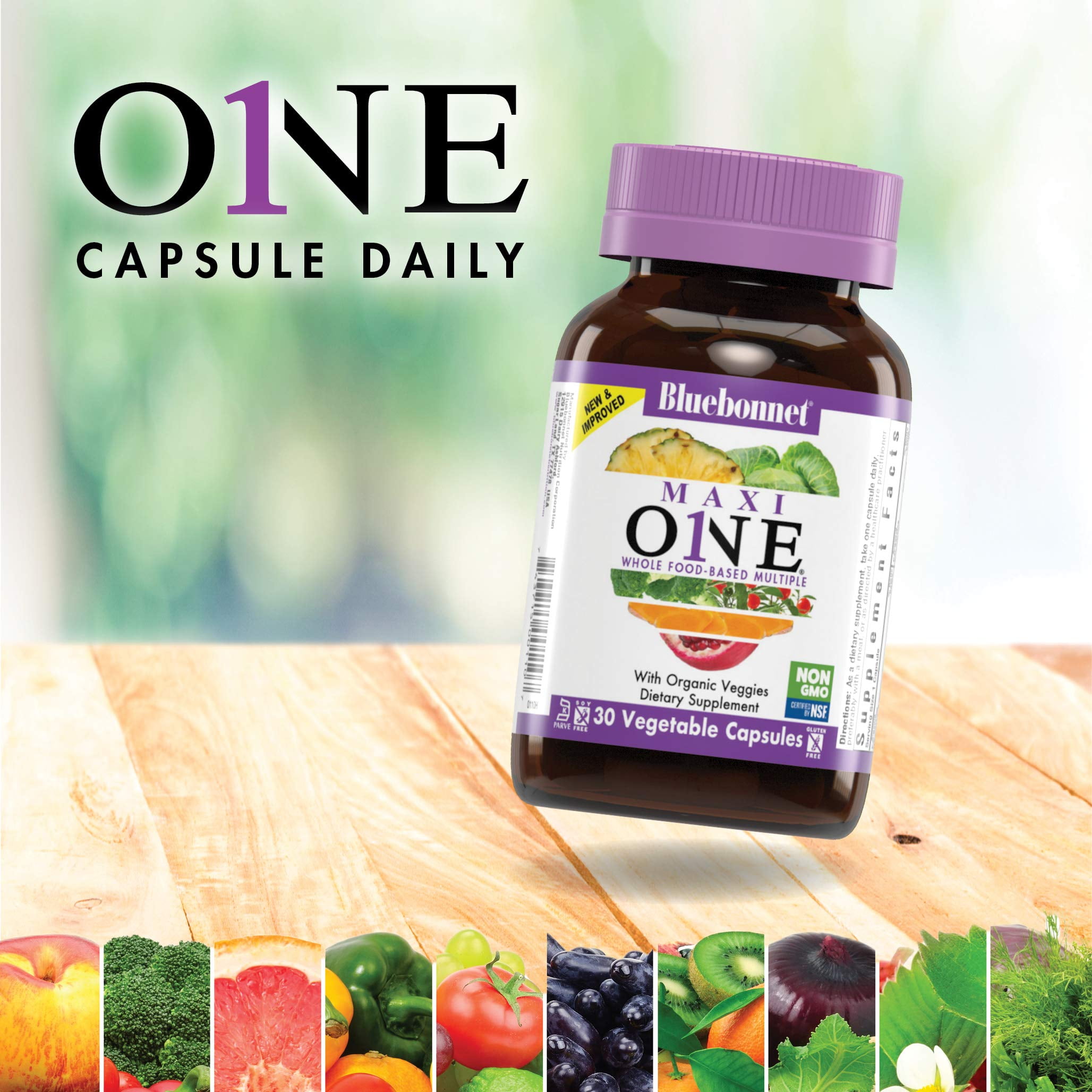 Bluebonnet Maxi One (with Iron), Whole Food Multiple, Enzymes, Energy, Vitality*, 90 Days