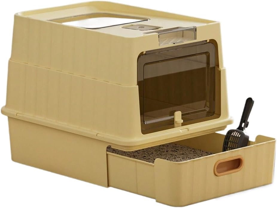 Cat Litter Box, Drawer-Style Enclosed Large Odor-Control Kitty Toilet with Pull-Out Tray, for Kittens, Big Cats & Multi-Cat Homes, Yellow