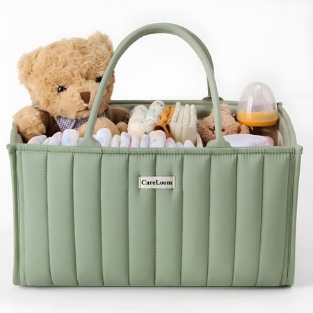 LAMIRO Baby Diaper Bags Caddy Organizer, Stylish Nursery Storage Basket - Gift for Baby Shower, Baby Registry Must Have, Newborn Essentials - Baby Caddy Organizer for Diaper Station - Sage Green