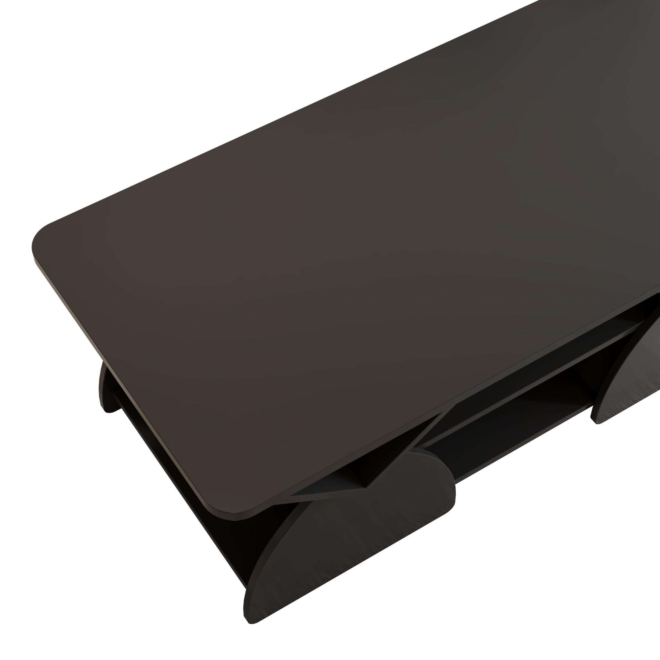 Noble House Arwick 47.24" Rectangular Coffee Table, Wooden Rounded Corners Tea Table, Geometric Open Shelves, Black