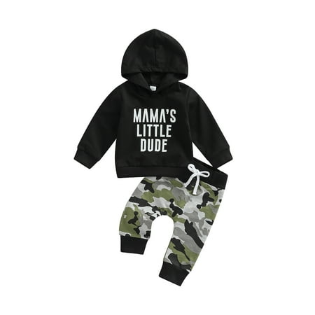 

CenturyX Kids Baby Boys 2pcs Outfits Set Long Sleeve Hoodie Tops Camouflage Pants Autumn Clothes Black Little Dude 12-18 Months