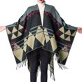 thumbnail image 1 of Las mujeres de punto mantón del poncho de imitación de la cachemira El modelo geométrico de la borla, 1 of 7