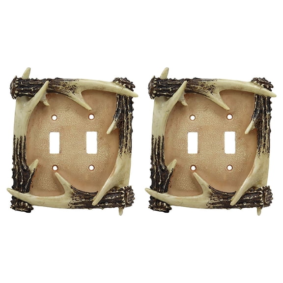Ebros Set of 2 Rustic Forest Deer Antlers Double Outlets Receptacle Plate Covers
