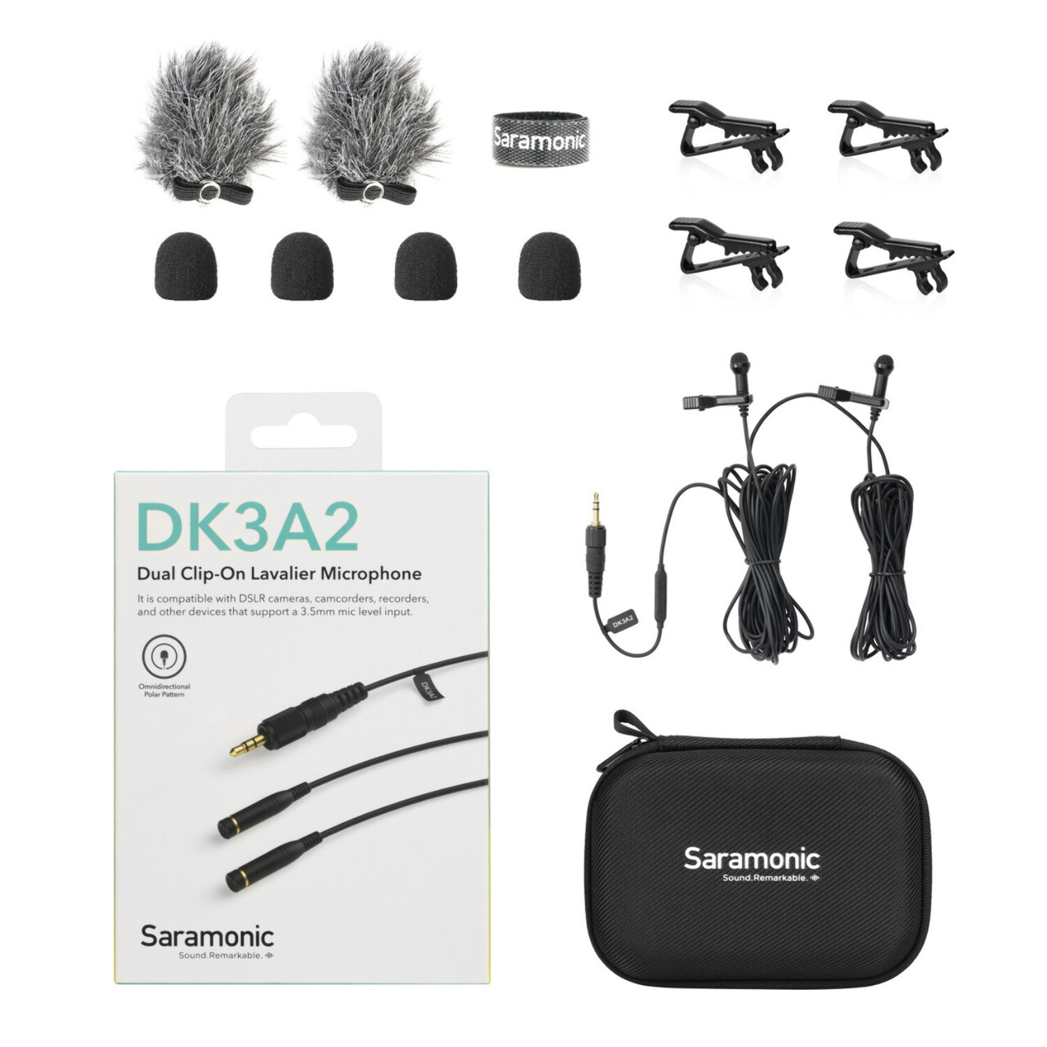 Saramonic DK3A2 2-Person Dual Omni Lavalier w/ Locking 3.5mm TRS for Recorders, Transmitters, Cameras & More