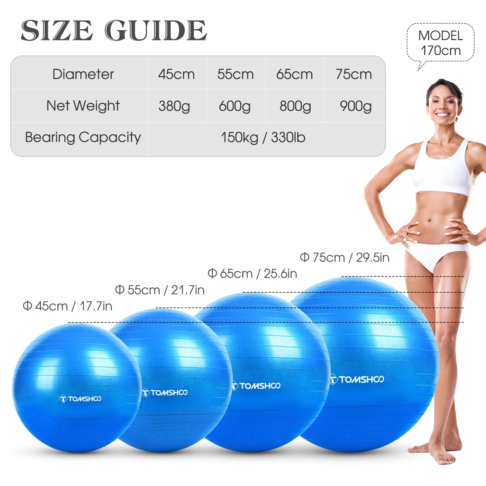 Suodoka Thickened Black Yoga Ball 25.6 inches / 65cm Exercise Pilates Stability Fitness Swiss Ball with Foot Pump for Gym Home Workout Core Training Physical Therapy Balance Enhancement