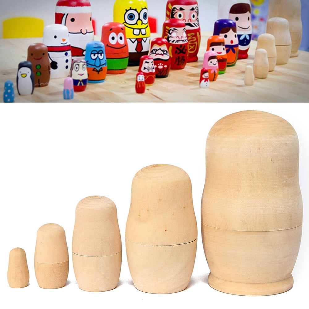 5Pcs Wooden Matryoshka Nesting Doll Painted Russian Fairy Tale Puzzle Toy Craft