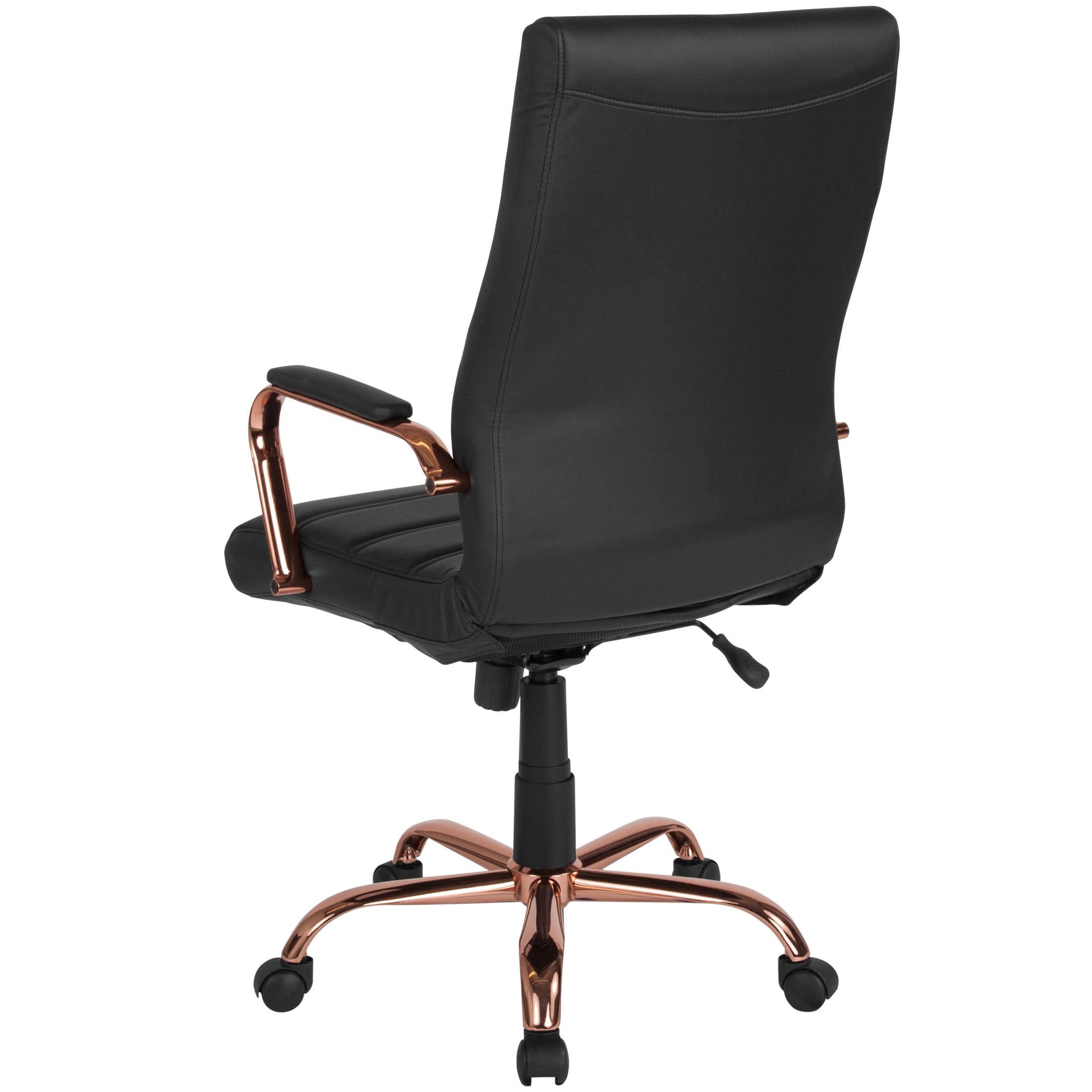 Flash Furniture Whitney High-Back Swivel LeatherSoft Desk Chair with Armrests, Black/Rose Gold