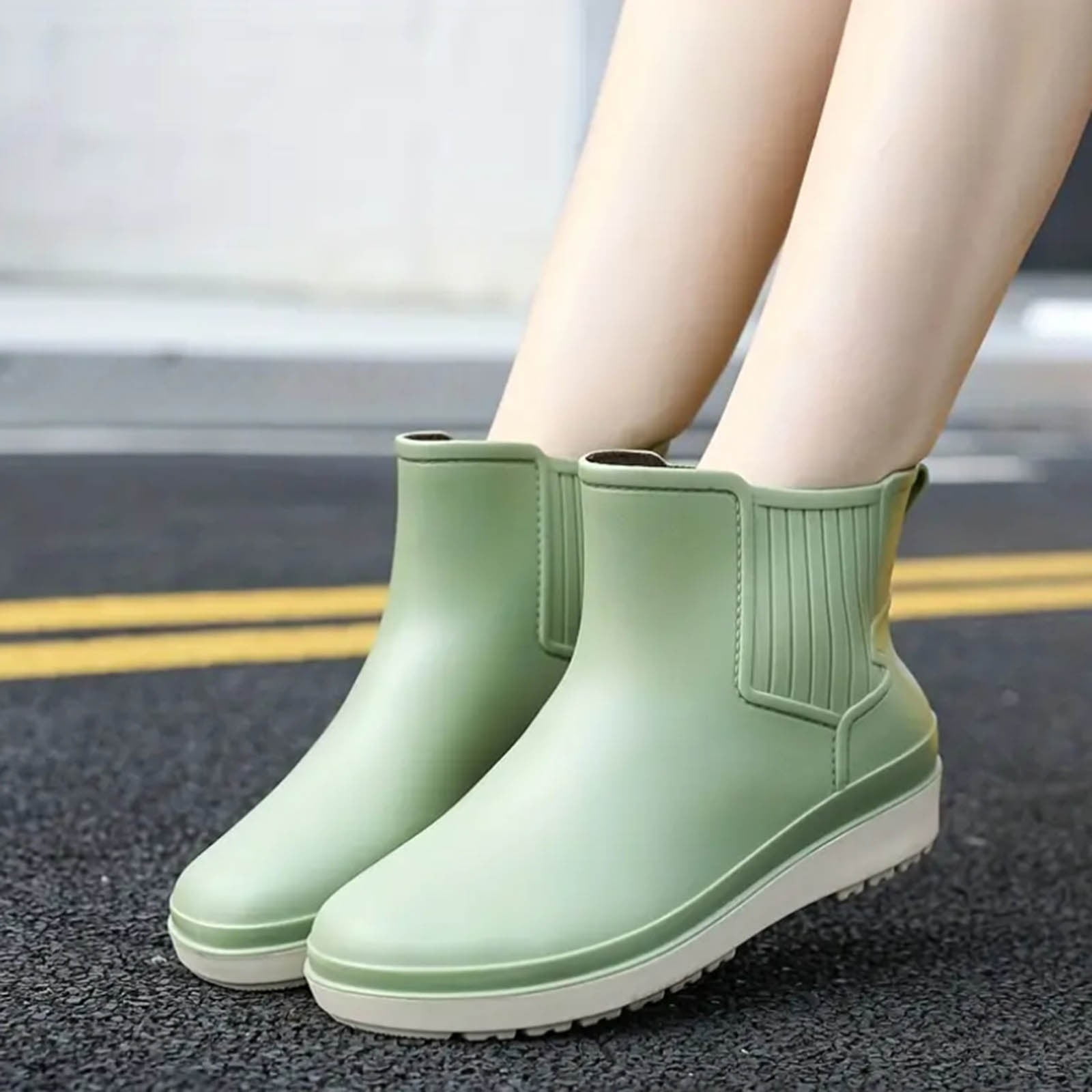 Juosiy Women's Ankle Rain Boots Walking Fishing Rubber Water-proof Outdoor Non Slip Work Shoes