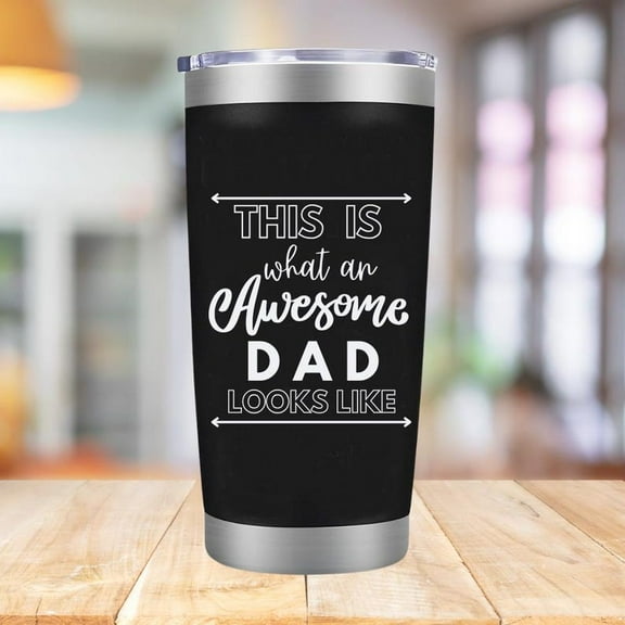 Father's Day Tumbler with Lid 20oz This is What Awesome Dad Looks Like - Stainless Steel Insulated Travel Cup Coffee Mug Fathers Grandpa Step Dad Gifts - Black