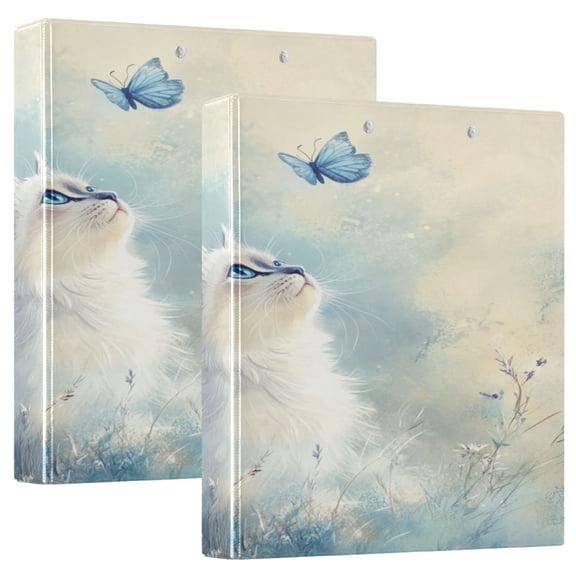 WOBOGO Pretty White Ragdoll Cat File Folders Extra Large Capacity to Hold 200 Sheets of Documents Hard Shell Ring Binder for School Home Office