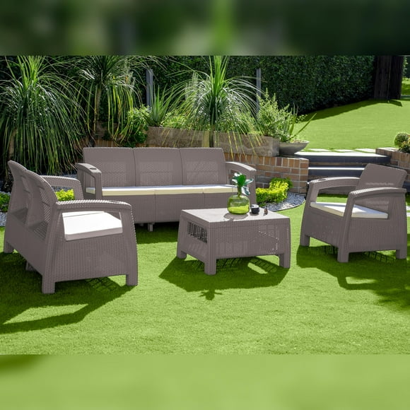 Sala Para Jardín MQ Tipo Ratan 6 Puestos Taupe