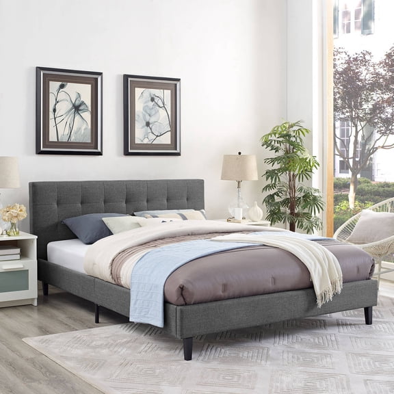 Modway Linnea Queen Modern Polyester Fabric and Wood Bed in Gray