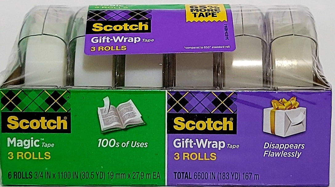3M Scotch Magic Tape/Gift Wrap Tape, 6600" Total, 6-pack