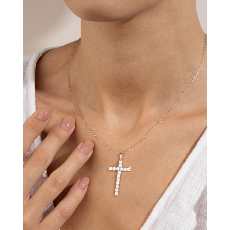LWXIE Diamond Faith Cross Necklace For Women - 925 Sterling Silver Infinity Pendant With Lab Grown Diamond