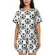thumbnail image 1 of Fotbe Happy Soccer Conjunto de Pijama Estampado para Mujer, 2 Piezas, Ropa de Dormir con Camiseta de Manga Corta y Shorts Suaves-Large, 1 of 6