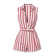 thumbnail image 5 of Cmfcve Women's Sleeveless V Neck Romper Short with Pockets Striped Casual Summer Daily One Piece Short Jumpsuit with Belt, 5 of 5