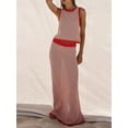 thumbnail image 6 of Yunliwuli Women's 2 Piece Knit Outfit, Striped Round Neck Crop Tank Tops Elastic Waist Long Skirt Set for Beach Party Club, 6 of 10
