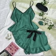 thumbnail image 2 of SMihono Cami Shorts Sleepwear Sets for Women Casual Silk Bow Lightweight Nightwear Soft Comfy Pajamas Set Ruffle 2 Piece Pjs Green L, 2 of 3