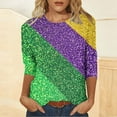 thumbnail image 3 of SELONE Mardi Gras Shirts for Women Sequins Stripe Carnival Tops 3/4 Sleeve Tuesday Tee Pullover Crewneck Party Clothes, 3 of 6