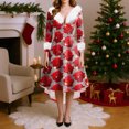 thumbnail image 2 of Valentines Day Dresses for Women Plus Size V Neck Long Sleeve High Low Dresses Plush Collar Vintage Holiday Party Dress Vermilion L, 2 of 5