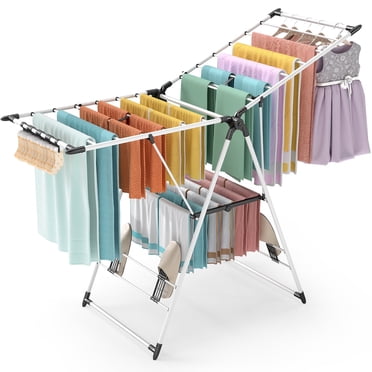 SUGIFT Clothes Drying Rack, Collapsible Laundry Rack with Shoe Hangers, White