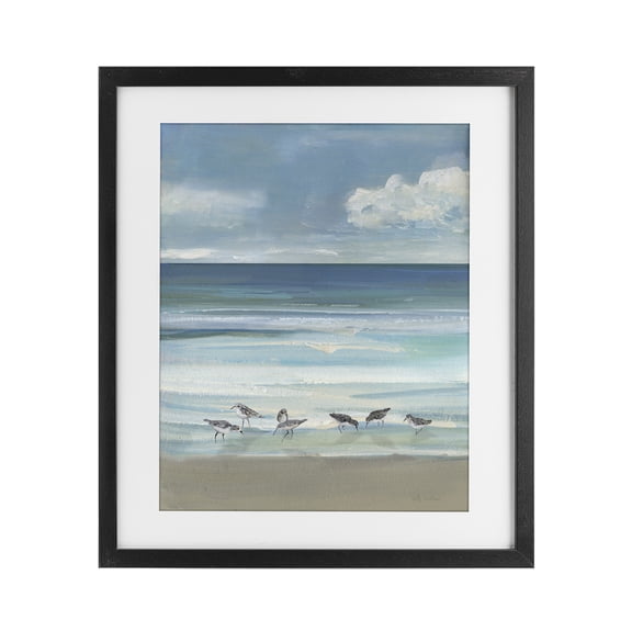Stupell Industries Tropical Gentle Waves Shore Birds Black Framed Print Under Glass, 13 x 16, by Sally Swatland
