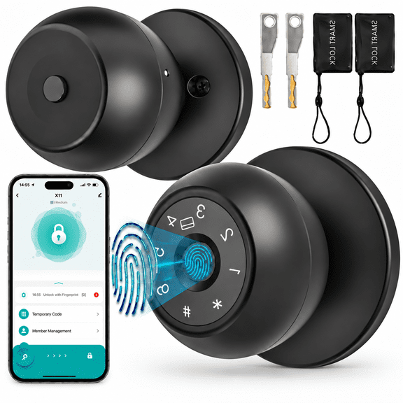 YFK Fingerprint Door Lock, Smart Fingerprint Door Knob with Keypad, Biometric Door Lock with App Control, Auto Lock Door Lock with Code, Keyless Door Knob with Lock for Bedroom, Home,Office.