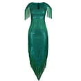 thumbnail image 6 of Elainilye Fashion Cocktail Dresses for Women Solid Color Prom Dress Banquet Temperament Irregular Tassel Sequin Dress,Green, 6 of 7