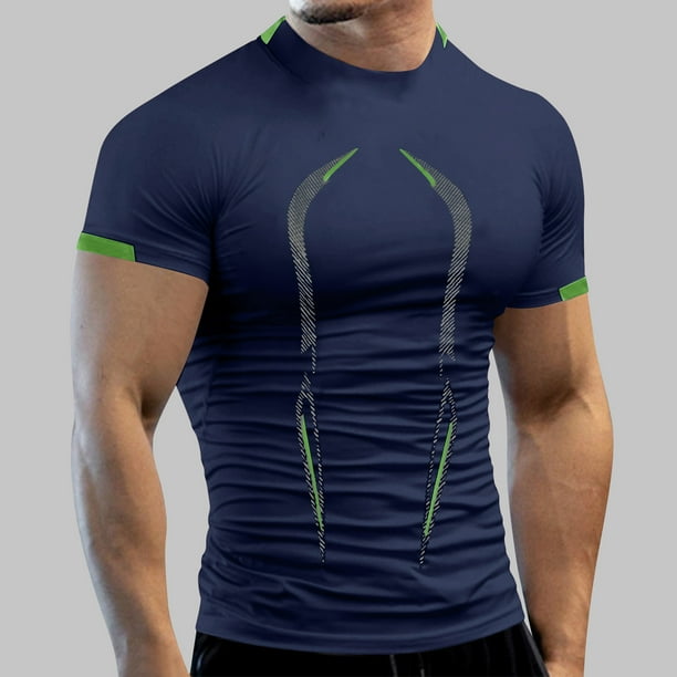 Mens Casual Botón Arriba Camisas Manga Corta Entrenamiento de Fitness de Verano Transpirable Secado Camiseta, 100% Poliéster Deportes de Moda Superior para Hombres