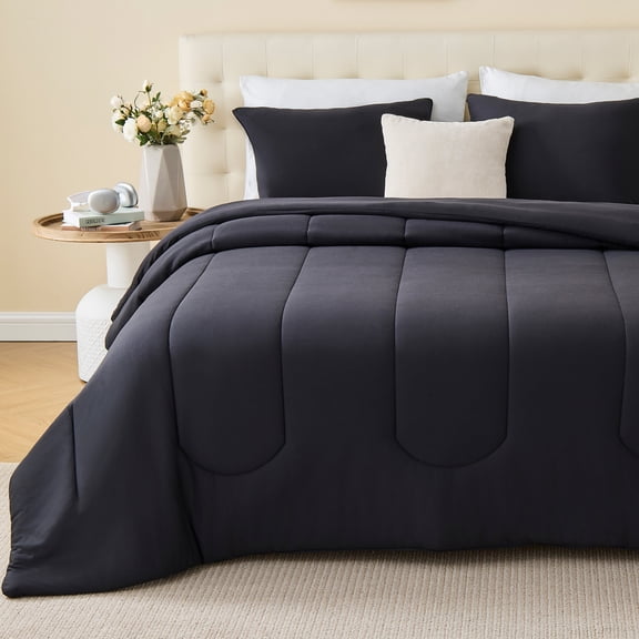 Sleep Zone 145gsm Luxury Jersey-Knit Comforter Set, Ultra Soft All Season Bedding, Queen Black