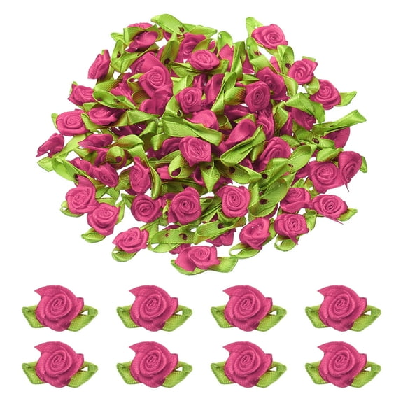 Uxcell 100 Pcs Mini Ribbon Roses Flowers Bows for Crafts,  15mm/0.6" Dia Small Artificial Ornament Applique for DIY Wedding Birthday Festival Decoration, Dark Purple