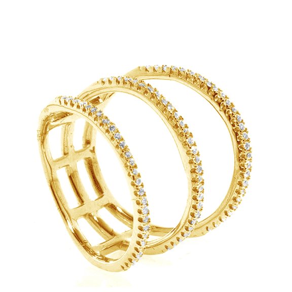 White Cubic Zirconia Wedding &amp; Engagement Trio Band Ring Set In 14k Yellow Gold Over Sterling Silver