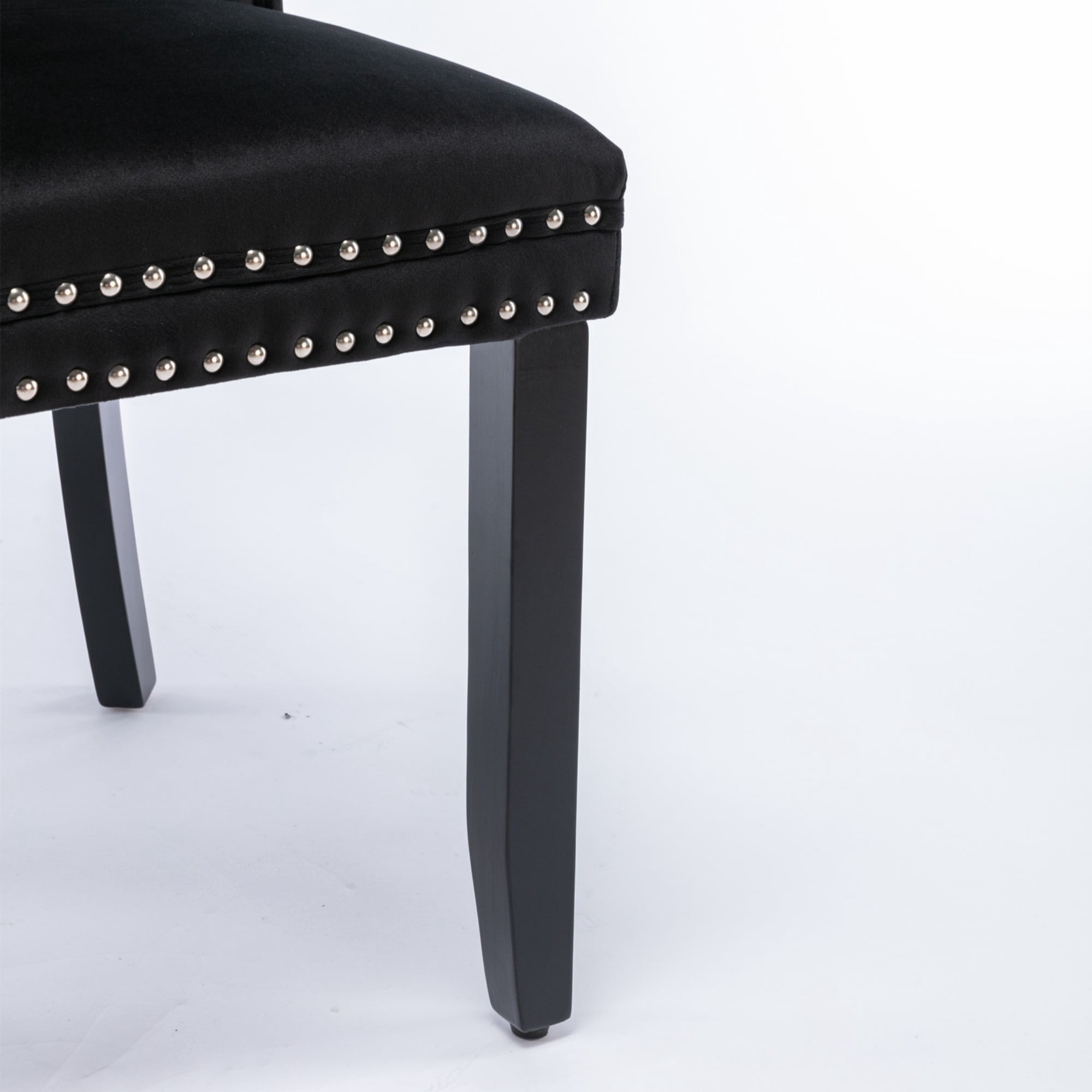 BSHTI 37.5" Velvet Upholstered Contemporary Dining Chairs Set of 2, Tufted Parson Wingback Chair with Nailhead Trim for Kitchen Dining Room(Black)