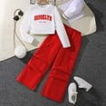thumbnail image 3 of Pandaie Tween Girls 2 Piece Streetwear Outfit Letter Print Side Drawstring Crop Long Sleeve Top Wide Leg Pocket Cargo Pants Casual Tracksuit Red,10-11 Years, 3 of 8