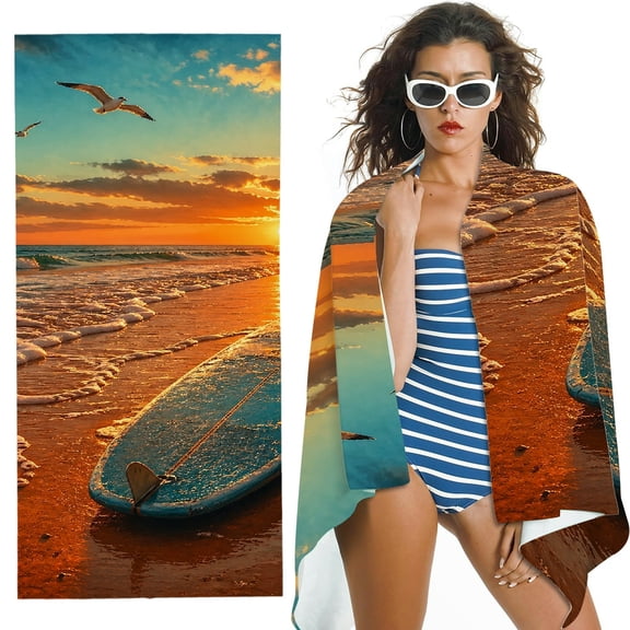 RKSupls Surfboard Beach Sunset Seagull Quick Dry Sand-Free Large Pool Beach Towel for Travel Camping
, Ultra-Soft Microfiber for Bathroom,Beach, Soft Super Absorbent- 30x60 in