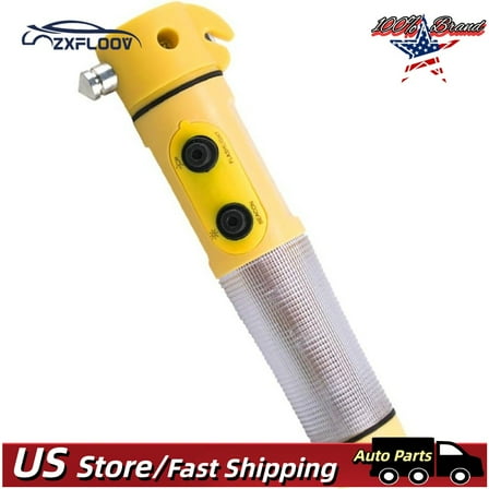 Yellow Multi-Functional Car Safety Hammer with Flashlight & Seat Belt Cutter - Emergency Escape Tool for Vehicle Safety