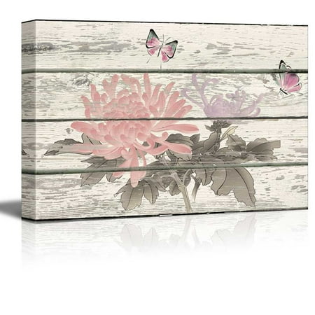 Wall Art Butterflies And Flowers wall26 - Butterflies and Flowers Pink and Blue Artwork - Rustic Canvas Wall Art Home Decor - 24x36 inches ()