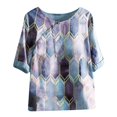 thumbnail image 4 of Blusa informal de manga corta con cuello redondo para mujer con estampado de botones y camisetas sueltas Pompotops hfajkhk128830, 4 of 9
